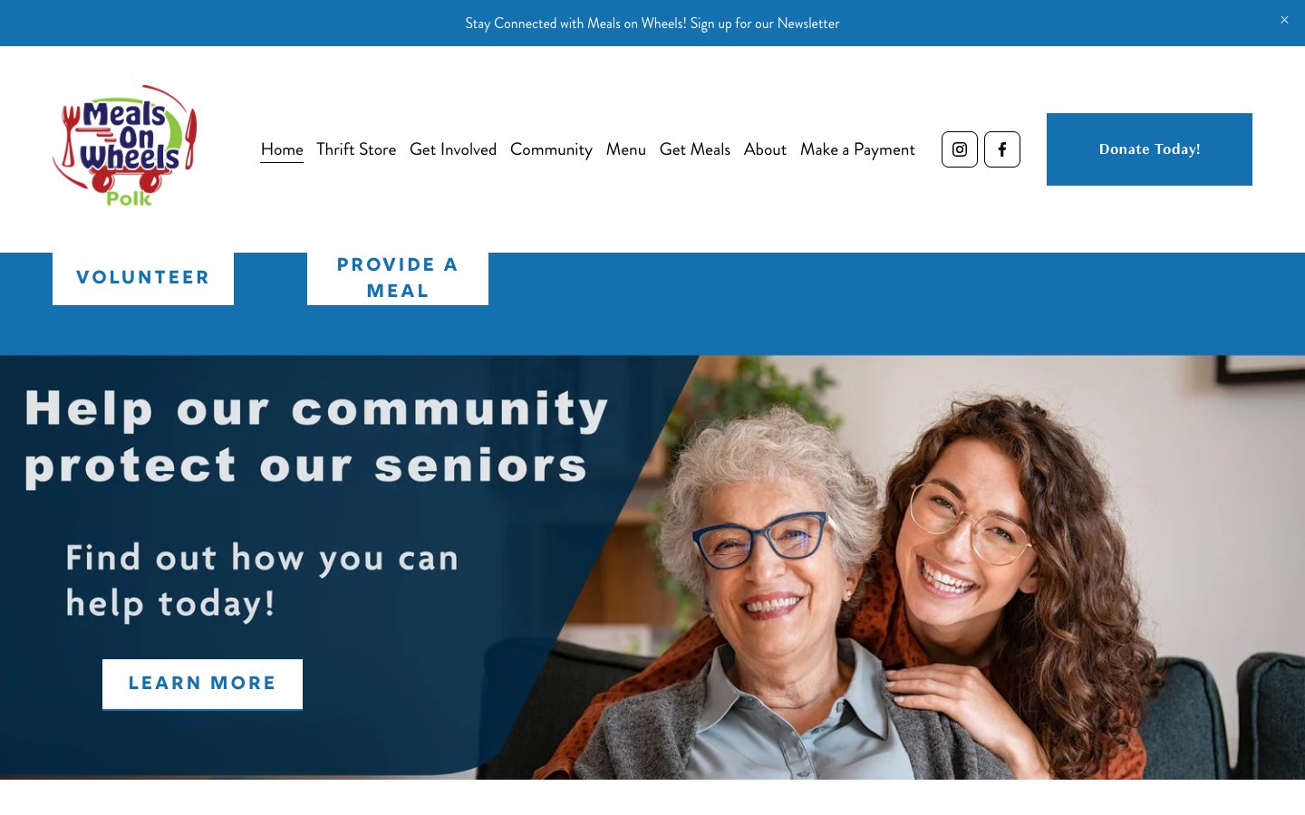 Meals on Wheels of Polk website homepage
