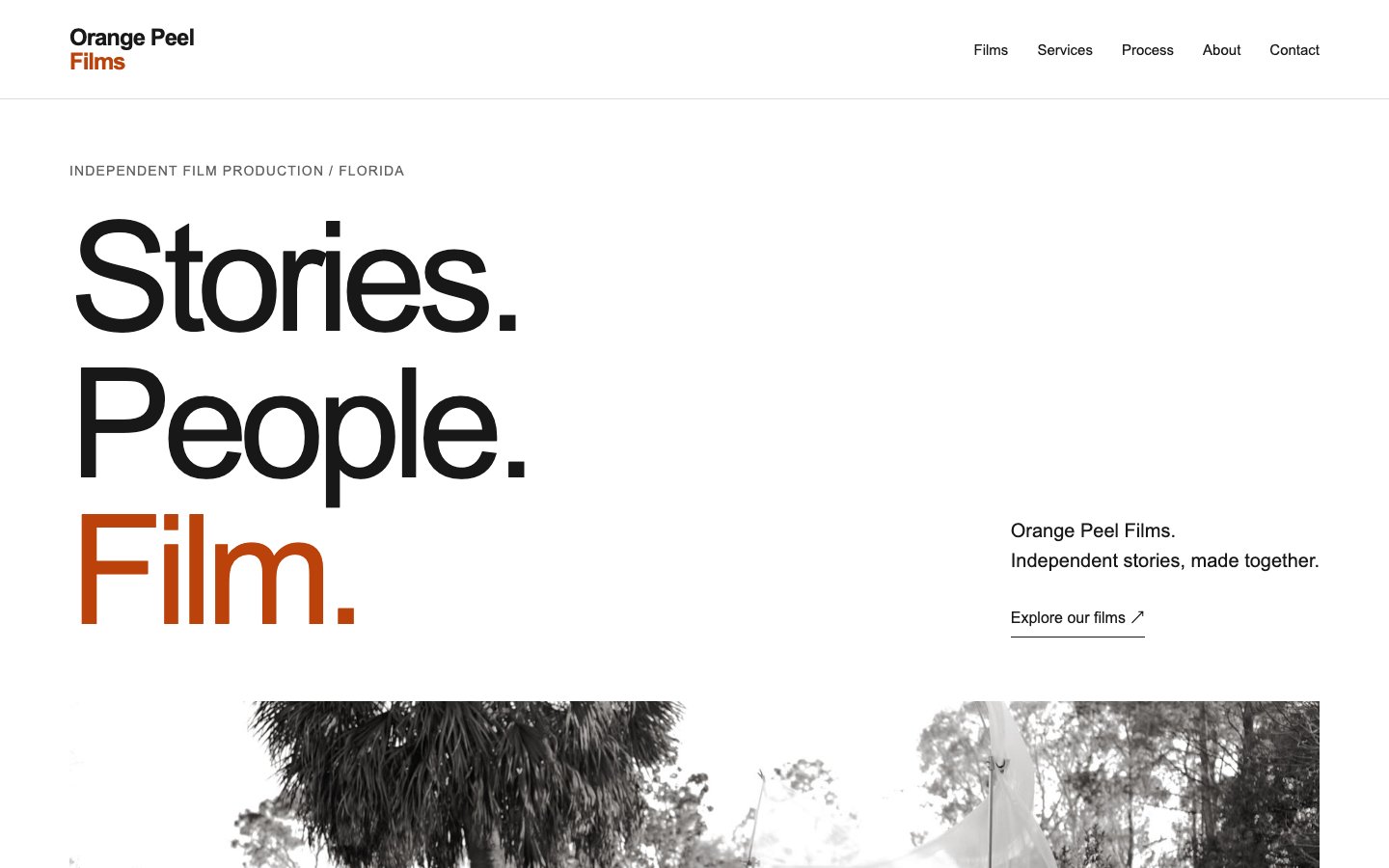 Orange Peel Films website homepage